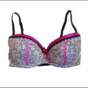 Candies underwire padded push up bra white floral and pink bra SZ 34A